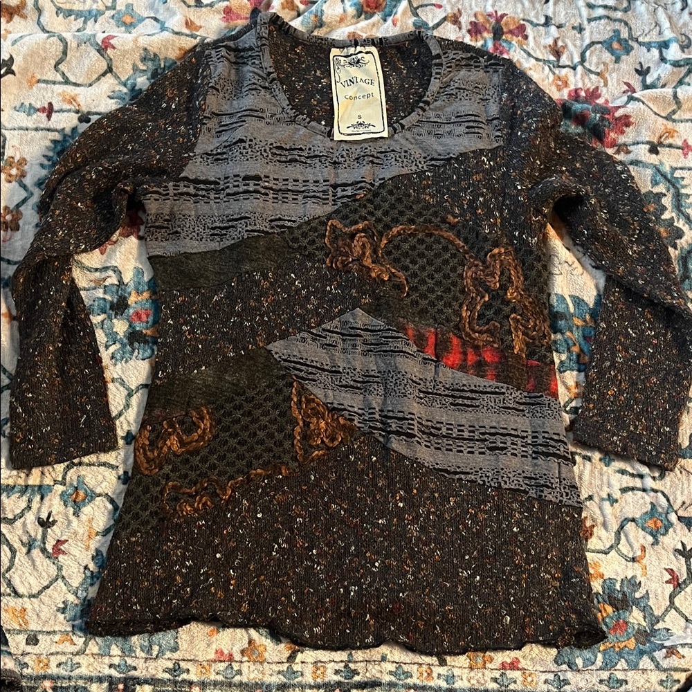 Vintage Concept Women's Multicolor Patchwork Long Sleeve Top Small